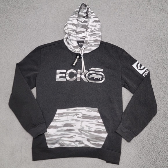 Ecko Unltd Hoodie Mens XL Black‎ Gray Camo Pullover Kanga Pocket MSRP $58 - Picture 1 of 14